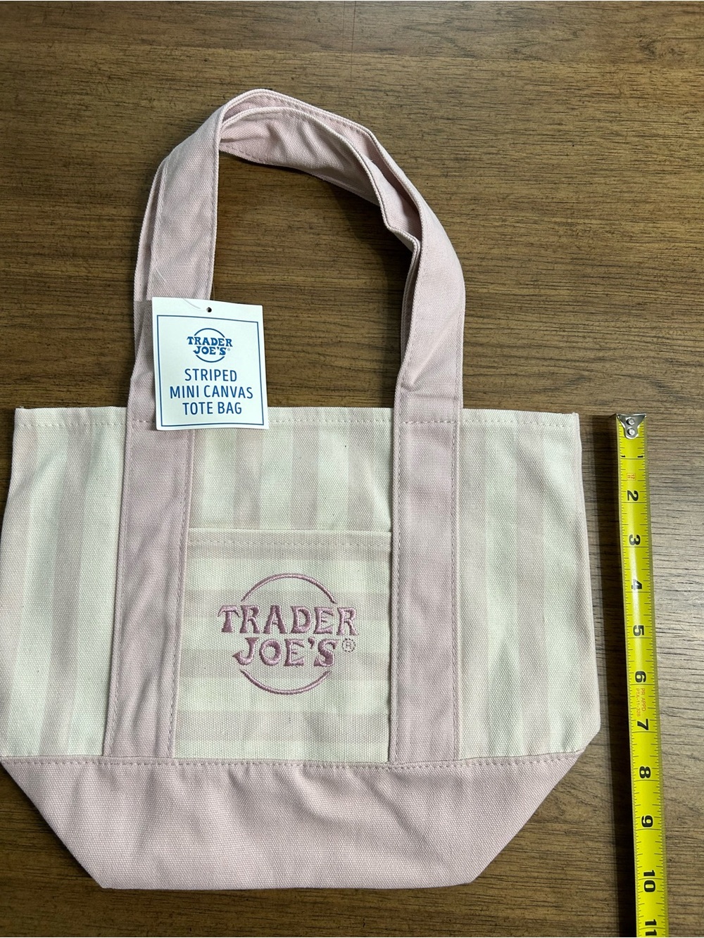 NWT Trader Joe’s Striped Mini Canvas Tote Bag - Pink - Picture 3 of 3